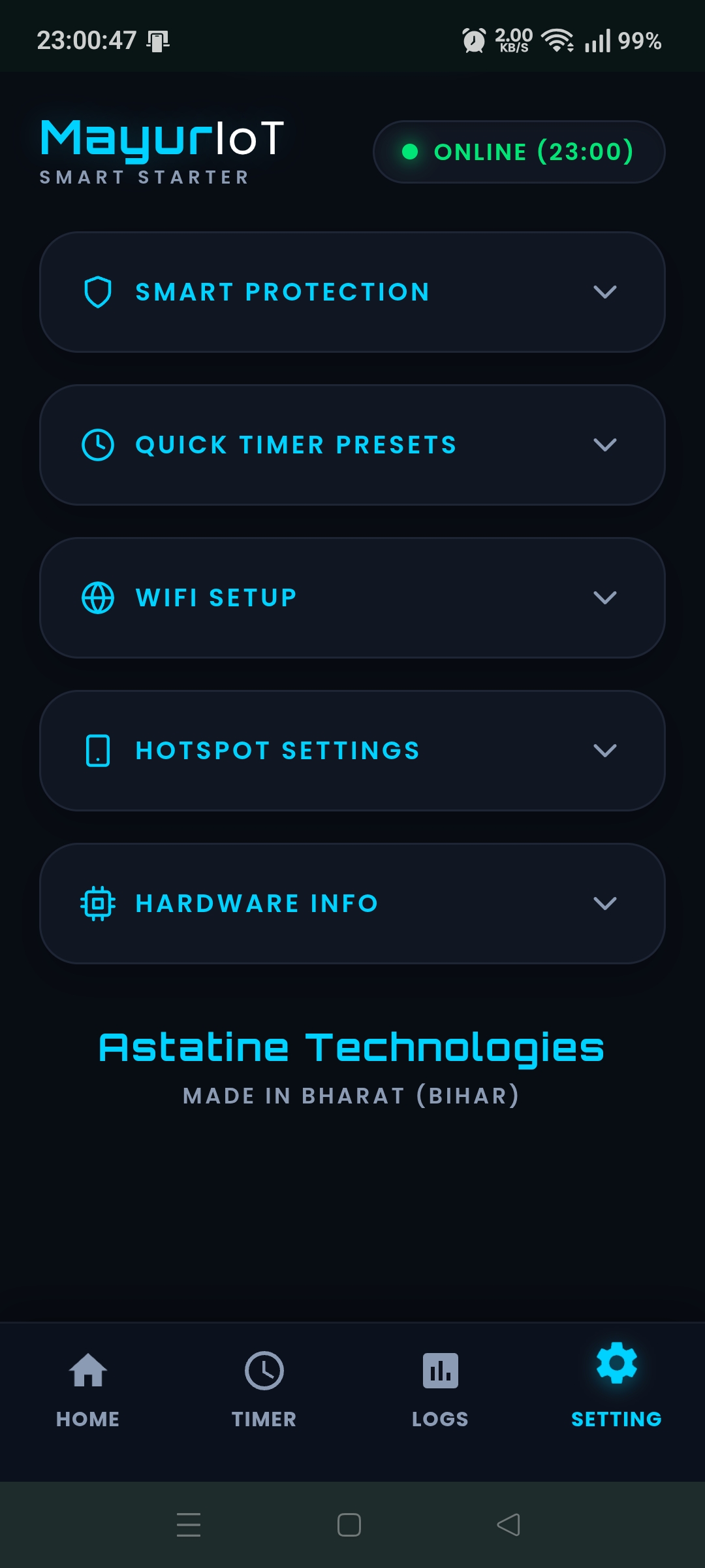 Settings Configuration Menu